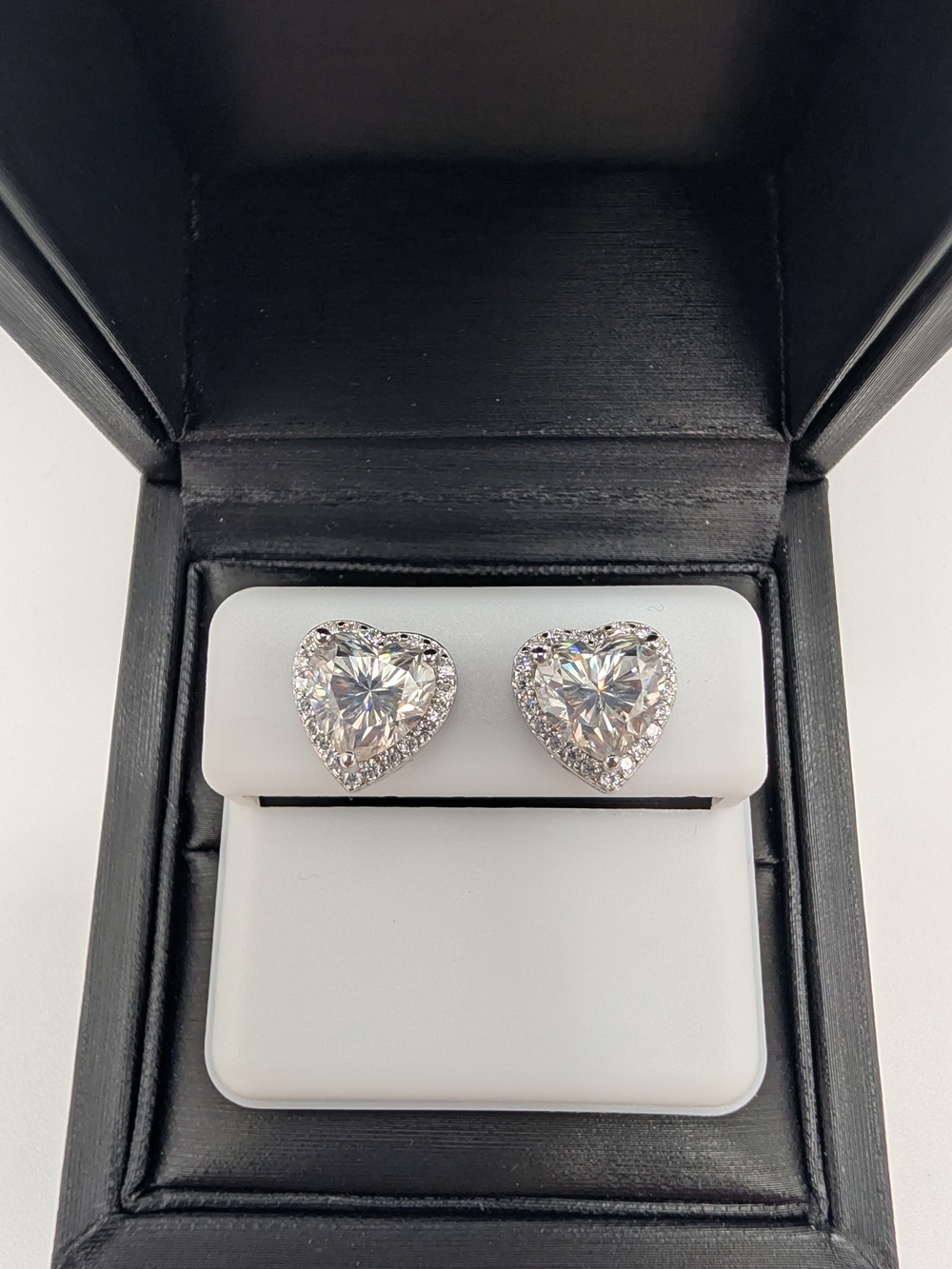 Classic Heart Halo Crystal Stud Earrings - Silver